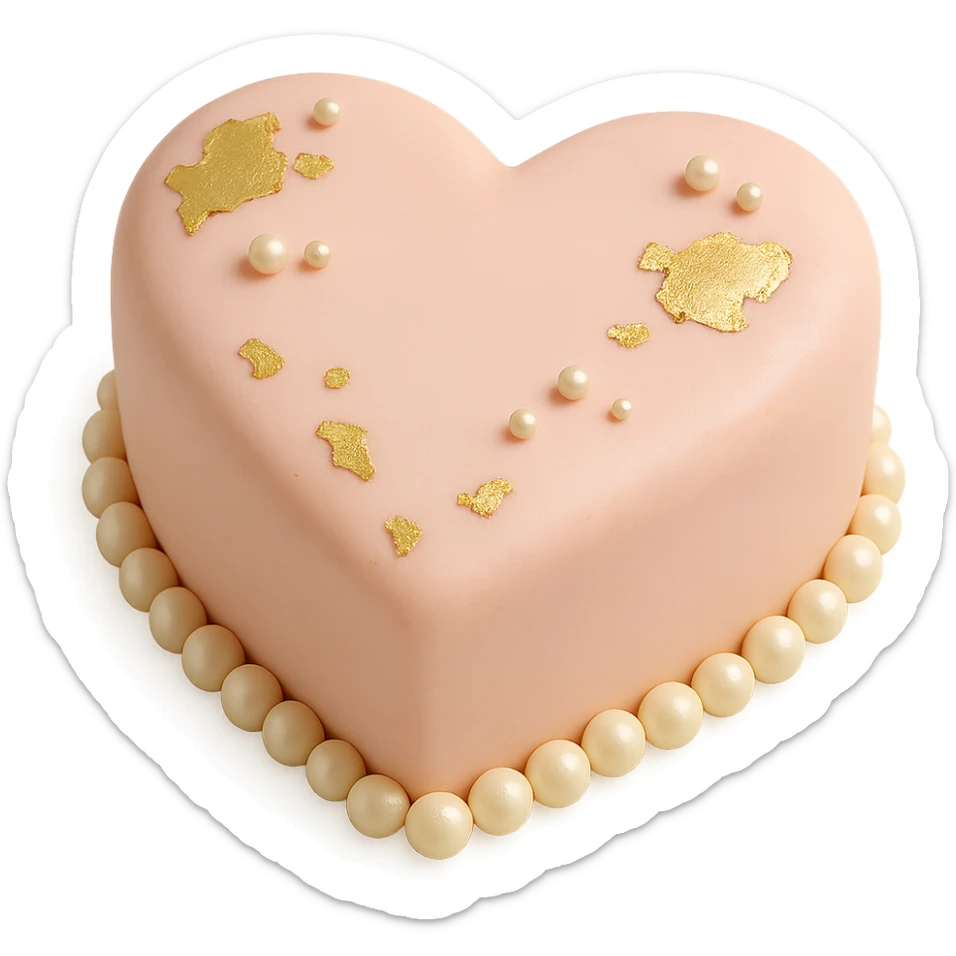 heart-shaped fondant cake with gold leaf and pearls sticker