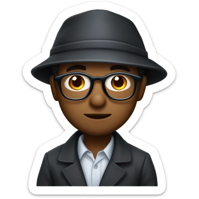Create a headshot of a black professor with round glasses and newsboy cap with hand under his chin looking quizzical sticker