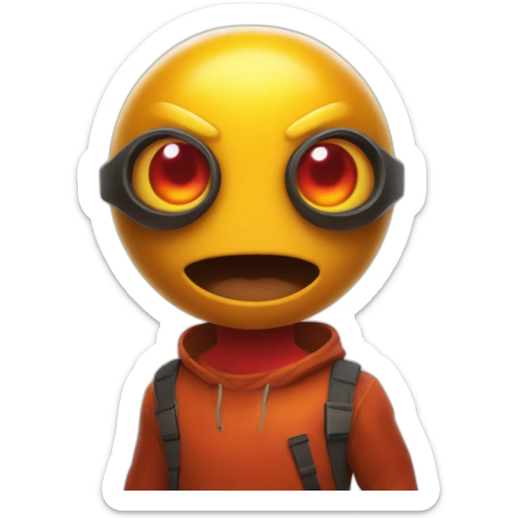 the Burny Games character, a cartoonish yellow-orange figure with a dome-shaped body, flames on its top, big dark eyes, and a playful red tongue sticker
