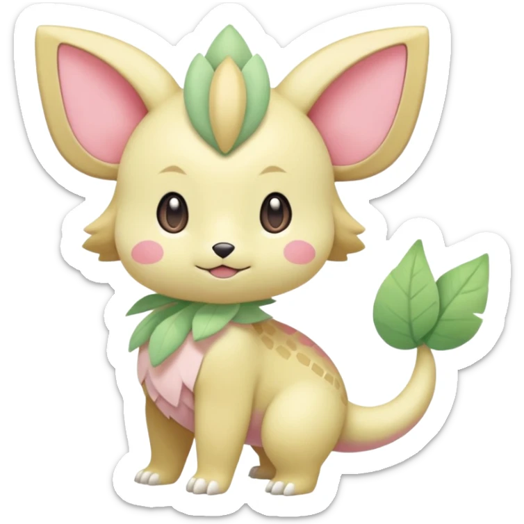 Pastel yellow beige and pastel greens and pinks rosy blushing cute kawaii Inteleon-Pokémon-Amaura-fusion (full body) sticker