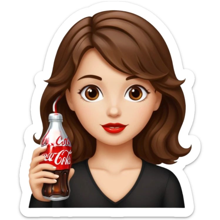 Girl with brown wavy hair drinking a bedazzled Diet Coke  sticker