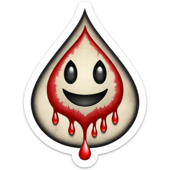 Minimalist emoji-style sticker of a gothic paper with “your soul” in blackletter, desaturated blood drop as signature, grayscale ink and parchment texture



 sticker