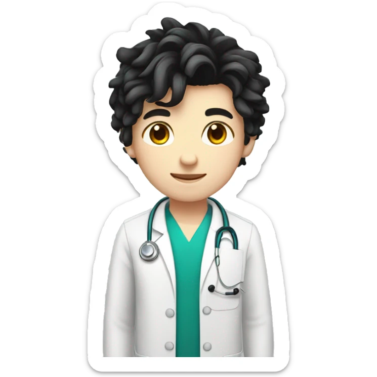 a teenager doctor boy student white skin, weavy black hair sticker
