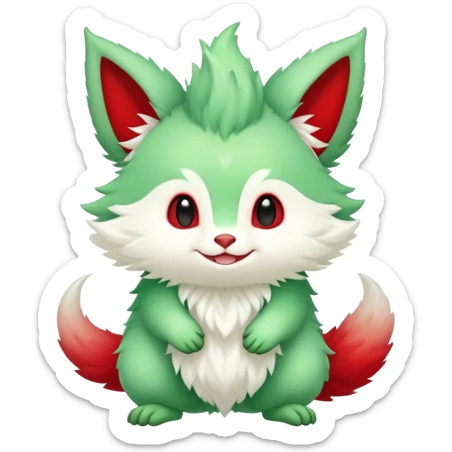 Kawaii Cute Green Red ethereal Fionbri-Vernid-Trico-animal-creature full body sticker