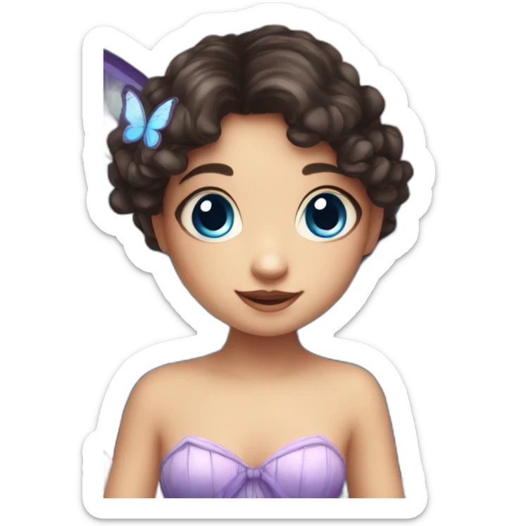 Cute fairy with butterfly wings dark hair and blue eyes sticker