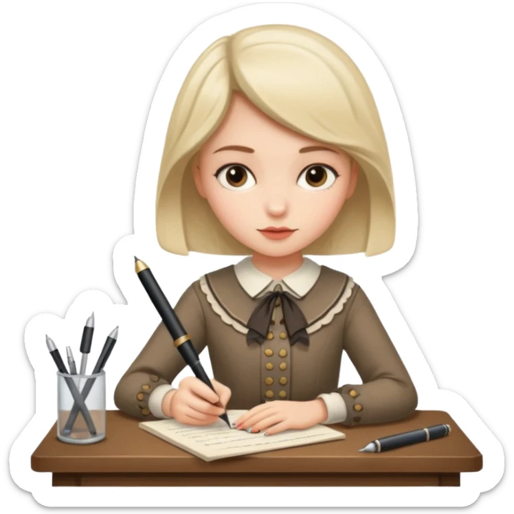 a girl is Writing in a Paper in a vintage outfit sticker
