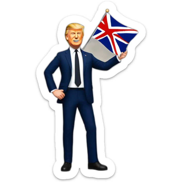 macron le president qui cerre la main a donalde trump avec des drapeau francais et uk derriere sticker
