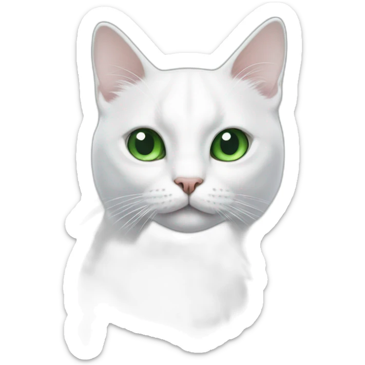white cat with a large black spot on the top of the head with a white teat in the middle of the spot, with green eyes sticker