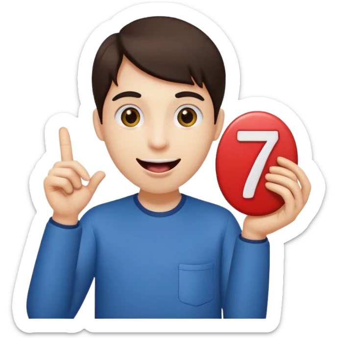 Happy face with tongue out with a number six in one hand and number seven in the other hand sticker