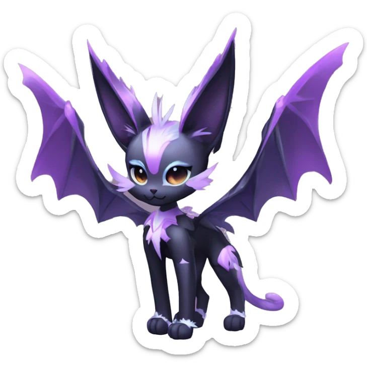 Shiny Cool Punk pastel Black beautiful ethereal fantasy Kawaii Sona Fakemon-cat-animal with edgy bat-wings-ears vtuber model Full Body sticker