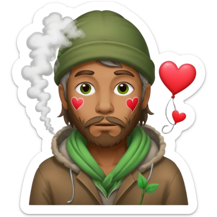 Homeless man with Valentine’s Day decor smelly and ugly  white and green smoke  sticker