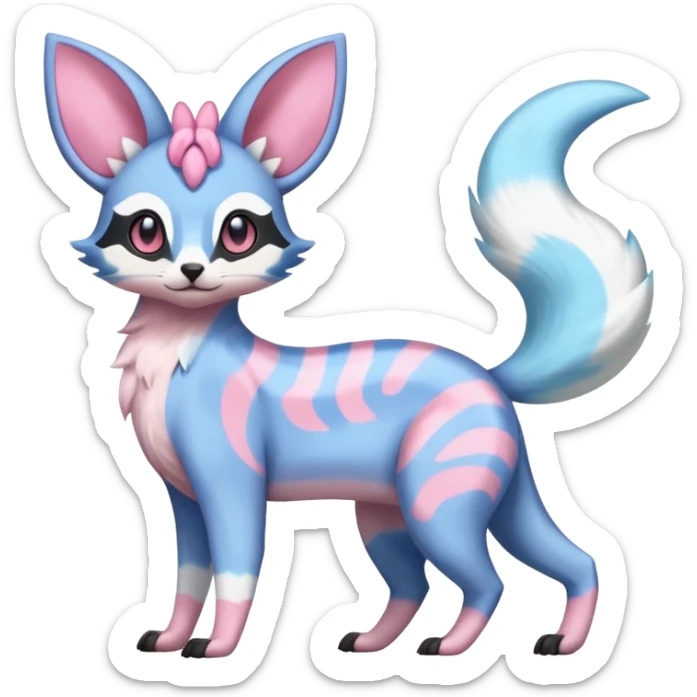 Rare realistic cool cute epic aesthetic colorful Amaura-Sylveon-Civet-Genet-species-Fakemon-hybrid-creature, with markings, full body sticker