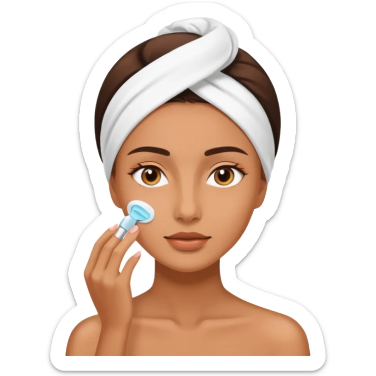 Perempuan lagi skincare (tapi yang lebih ketutup) fokus di muka sticker