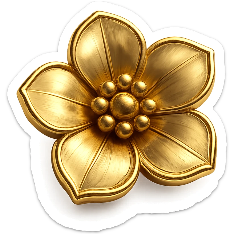 Edit the image to make the flowers match the same gold color and style as the badge, so they blend seamlessly with the gold theme. Keep the chibi ninja girl, sparkly effects, and badge shape unchanged. Maintain a transparent background. The image is sized for Twitch or Discord use. sticker
