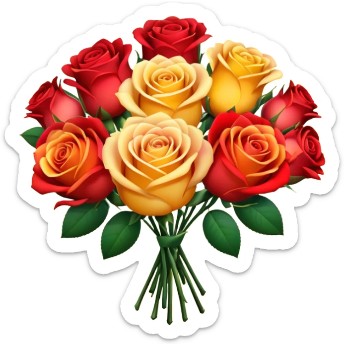 roses with gradient on petal starts yellow and bottom is red make a bouquet of them  sticker
