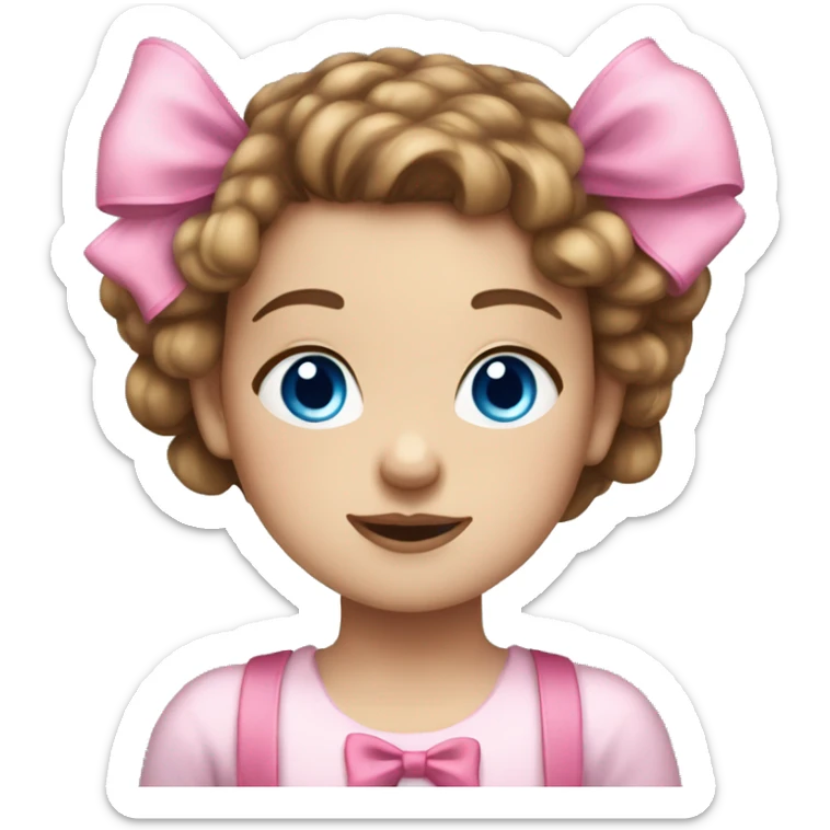cute light skinned girl with brown hair and blue eyes with a pink bow in her hair sticker