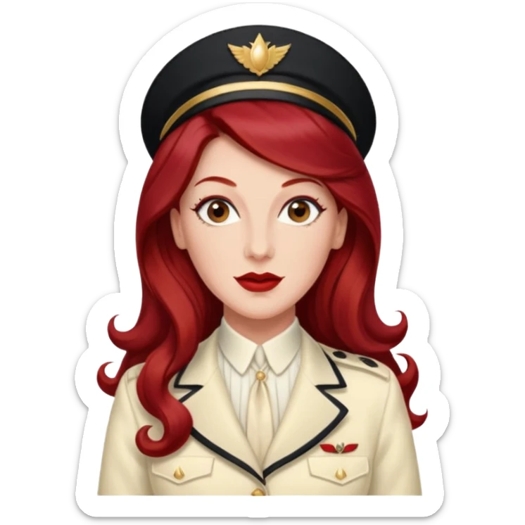 LaVerne Andrews from The Andrews Sisters with long dark red hair, ivory outfit sticker