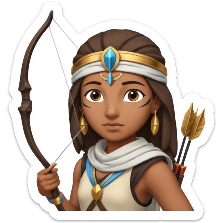 Emoji portrait of an Egyptian archer. Headcloth, bow and arrow, focused expression. sticker