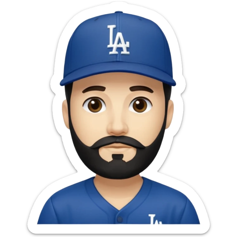 Can you make a guy with fair skin, taper fade, and black beard wearing an LA dodger hat? sticker