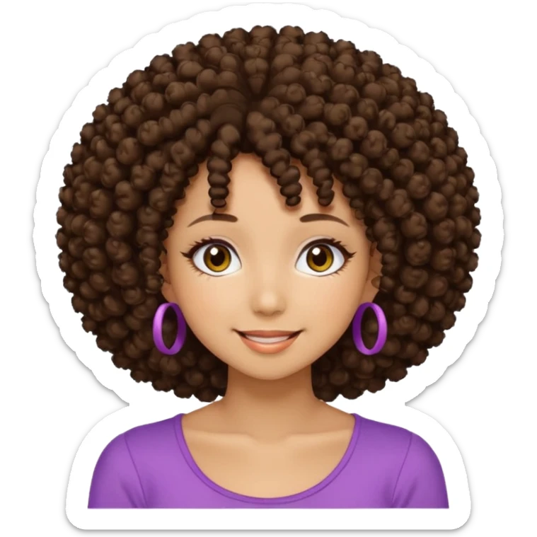 Naturally tan skin girl short darkBrown curly afro hrown eyes gyaru smiling closed mouth cute sticker