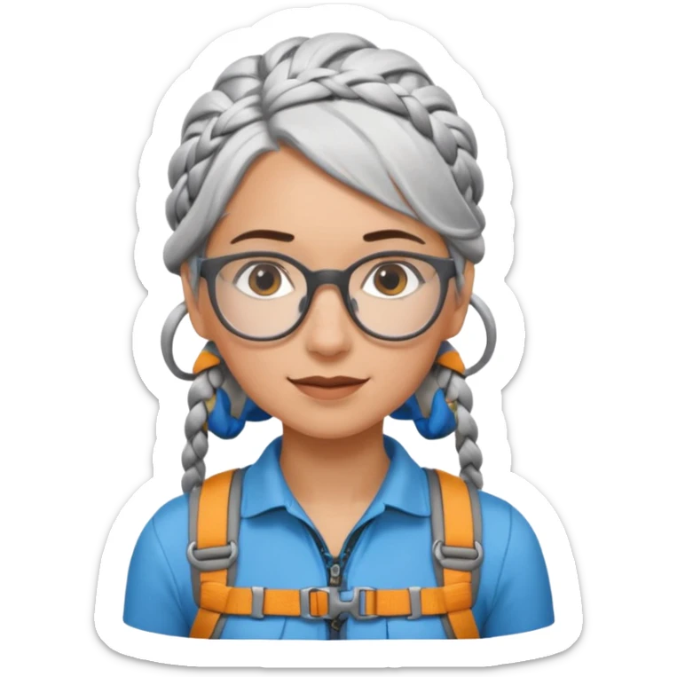 young climber woman with white/grey braided hair and glassess sticker