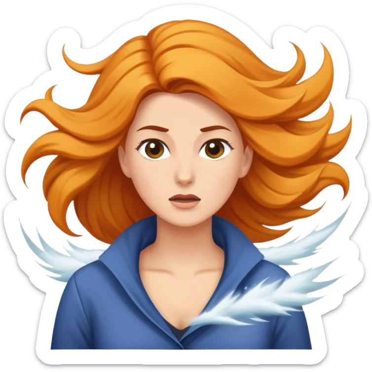 A woman in the middle of hurricane-strength winds. Her hair and clothes getting blown by the powerful gusts of wind. sticker