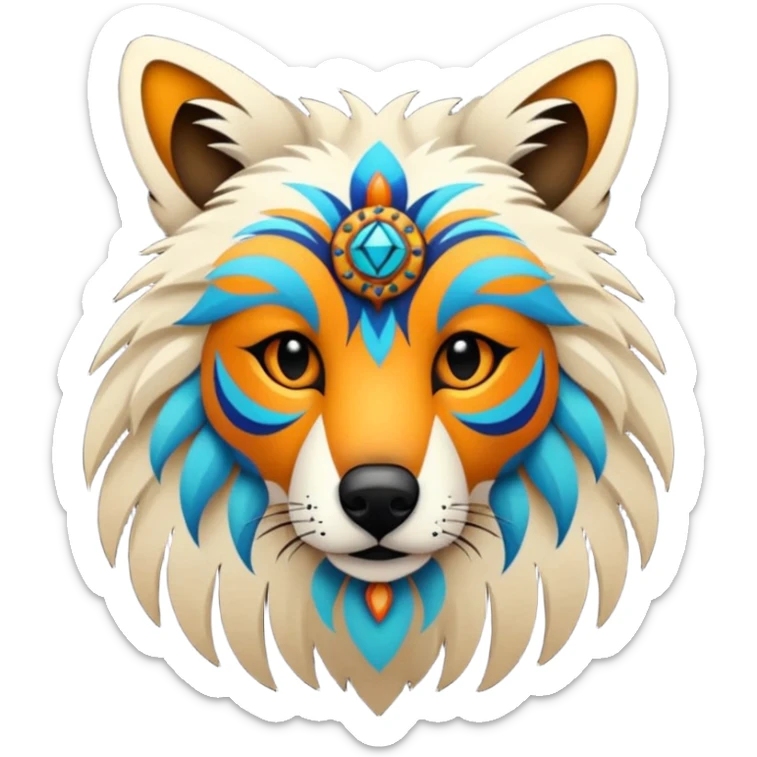 Shamanic Tribal Colorful Patterned Marked Wild Feral Natural Realistic Canine  sticker