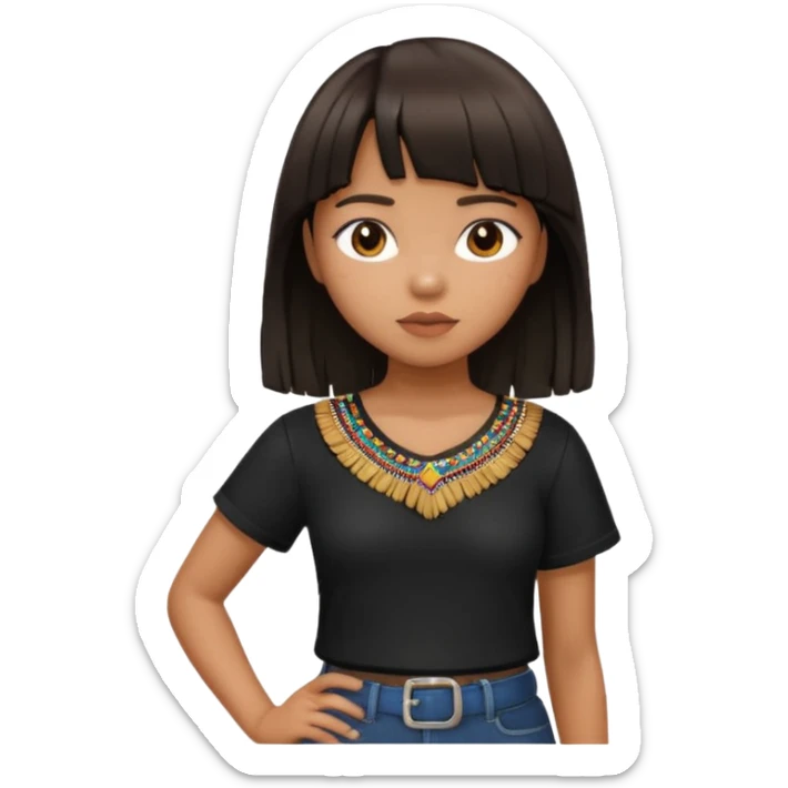 Philippino girl in black fringed shirt, with hand on hip sticker