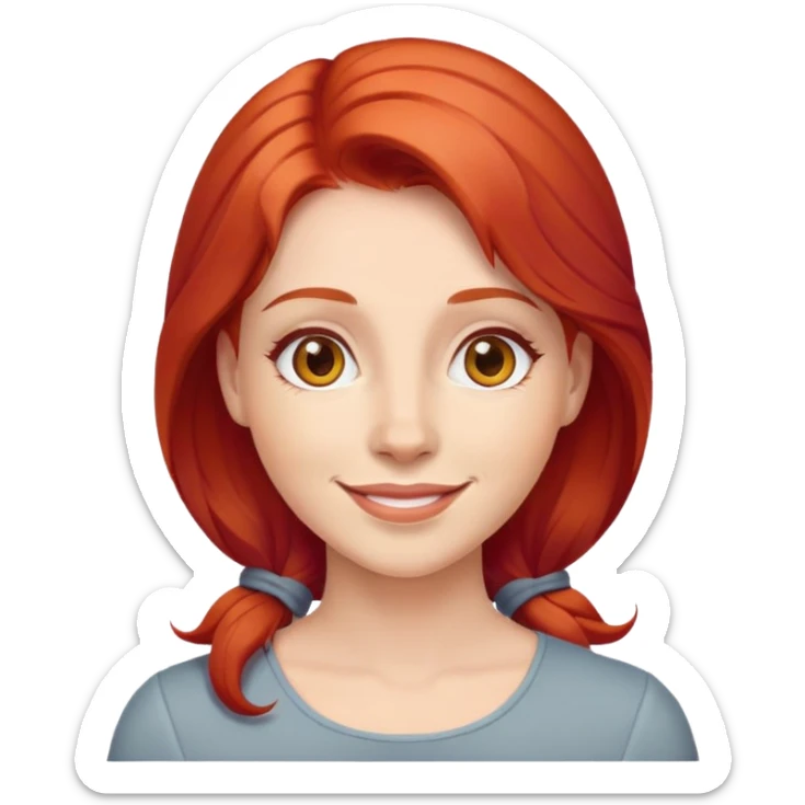 maman solo, femme rousse, sourire tendre, style emoji classique, fond neutre sticker