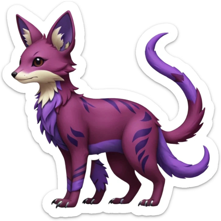 Feral Rare realistic edgy burgundy-purple pretty beautiful handsome gorgeous aesthetic colorful vibrant Vernid-Trico-species-Fakemon-creature by LiLaiRa, random markings, tufted ears, full body sticker