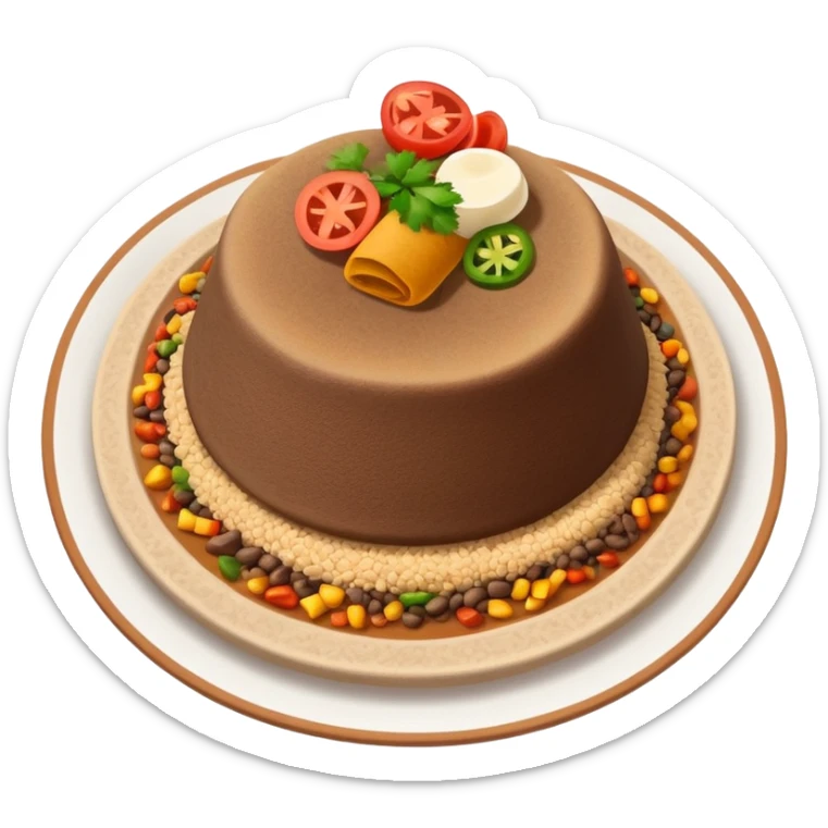 traditional Ethiopian food dish injera with colorful stews on a round platter sticker