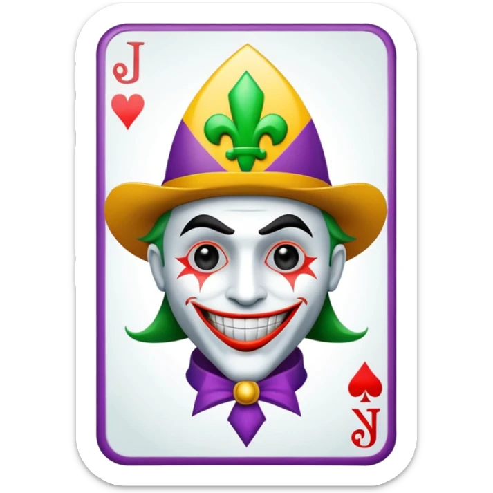 1 poker card, perfectly squared card, with crazy colorful human jolly joker inside, star symbol with a "J" sticker