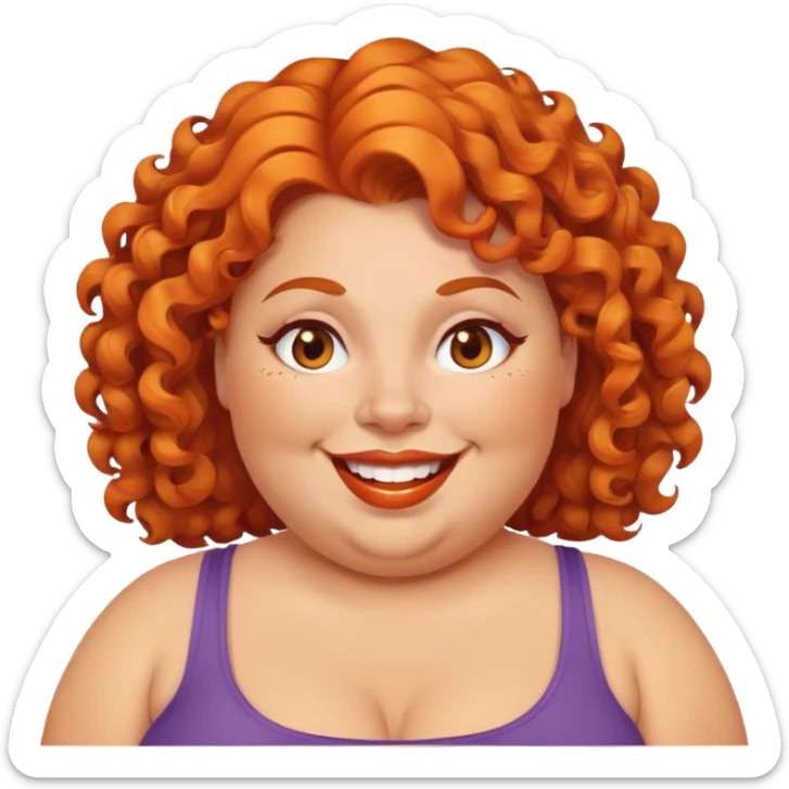 fat women with orange curly hair and brown eyes smiling and winks sticker