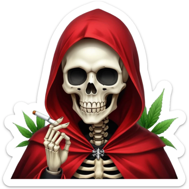 grim reaper face with red cape smoking weed with loads of smoke in the air sticker