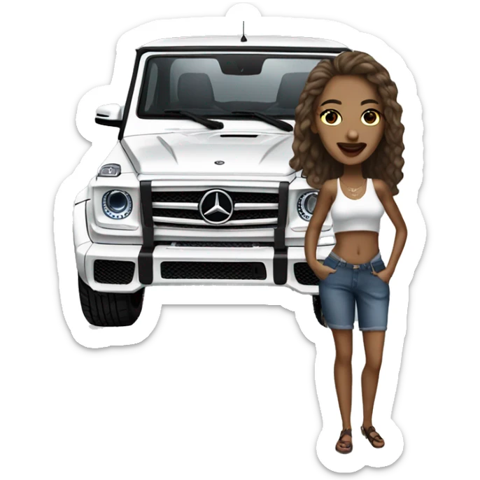 European swag Woman outside mercedes G wagon sticker