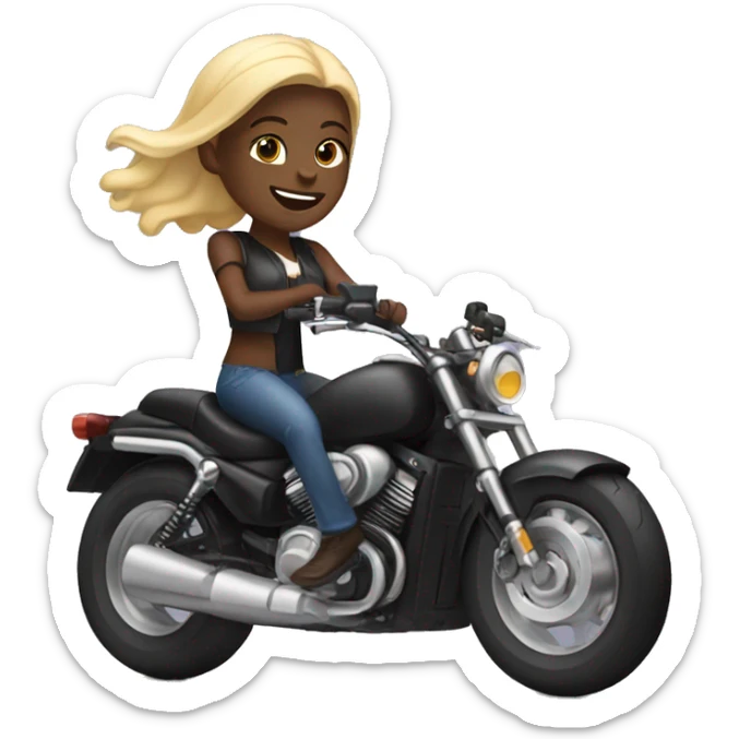 Black guy riding motorcycle with black girl that has blonde hair brown eyes  sticker