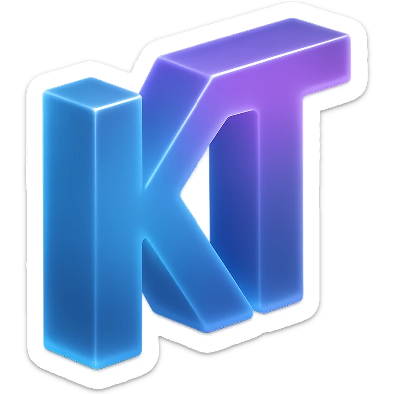 the letters KT with a fancy colorful gradient for the color with blue and purple sticker