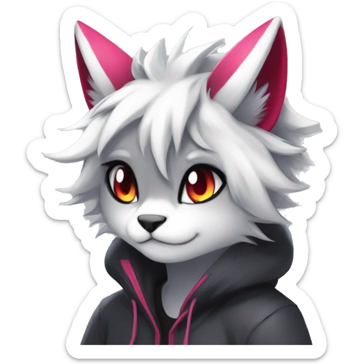 Anthro Dark Beautiful Colorful Shiny Edgy Cool Shy Grumpy FurSona Feline-Zangoose-Fakemon Emo Hair Vtuber Model sticker