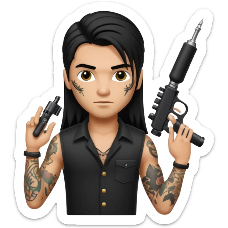 a pretty male bratz tattoo artist with long mullet black hair sticker