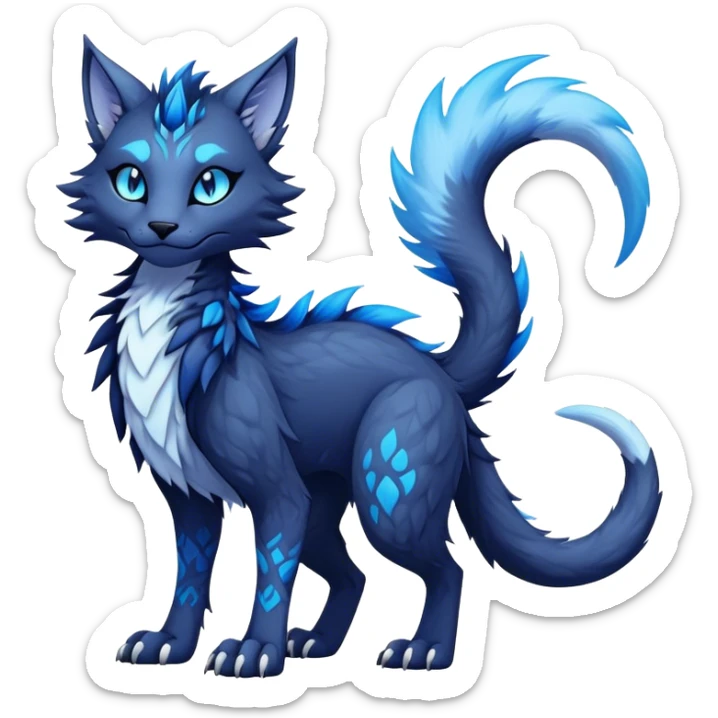 Kawaii dark edgy fantasy feline-vernid-sergal-fursona animal creature with a tufted tail full body with intricate markings  sticker