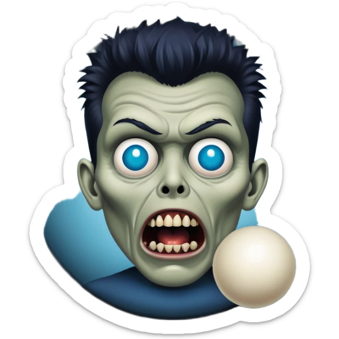 Drawing of Rick Astley with just a certain dark shade of blue and his mouth is open and he has large white circle dot balls for eyes and he’s kinda looking kinda like a zombie and the background is just pitch black sticker