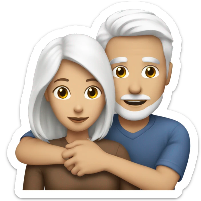guy with white hair hugs woman with brown hair sticker