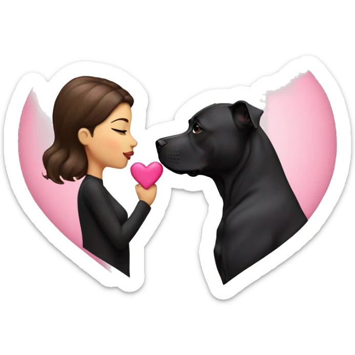 Brunette kissing big black pitbull dog, pink hearts, glamour  sticker