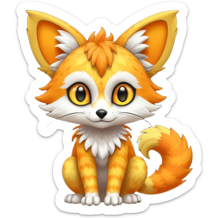 Colorful tropical exotic cute cool beautiful shiny beautiful fantasy-Trico-Cacomistle-oncilla-animal-Fakémon-hybrid-fursona (full body) sticker