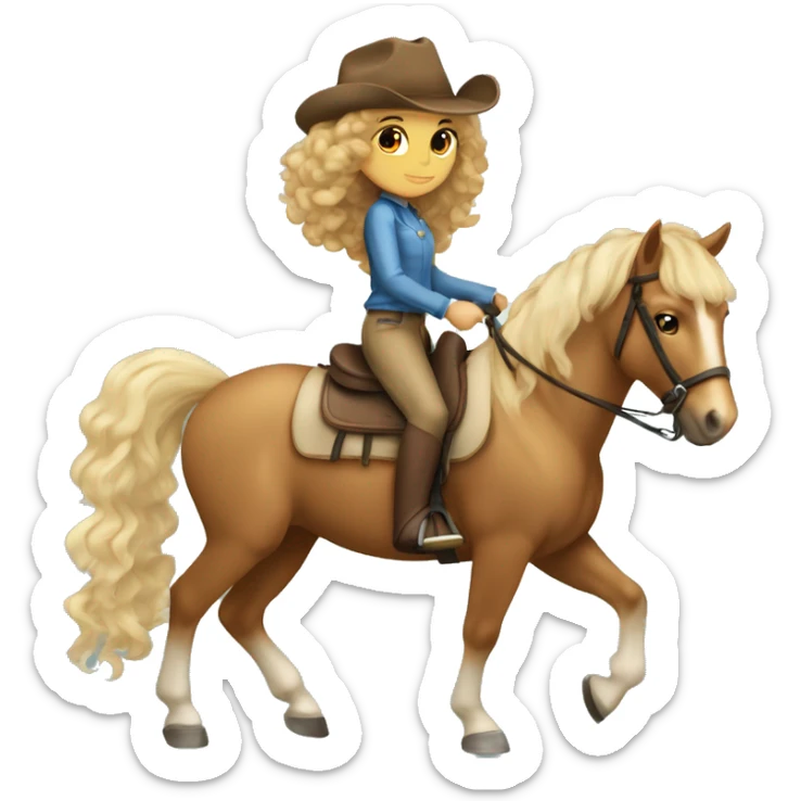 Tan girl with brown curly hair on horseback palomino horse with blonde mane and tail  sticker