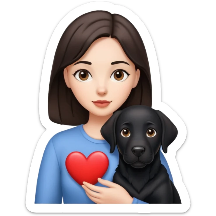 Brunette with a heart in the shape of a big black labrador dog sticker