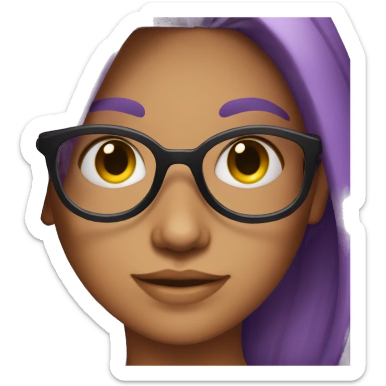 Tanned girl with purple hair and black glasses  sticker