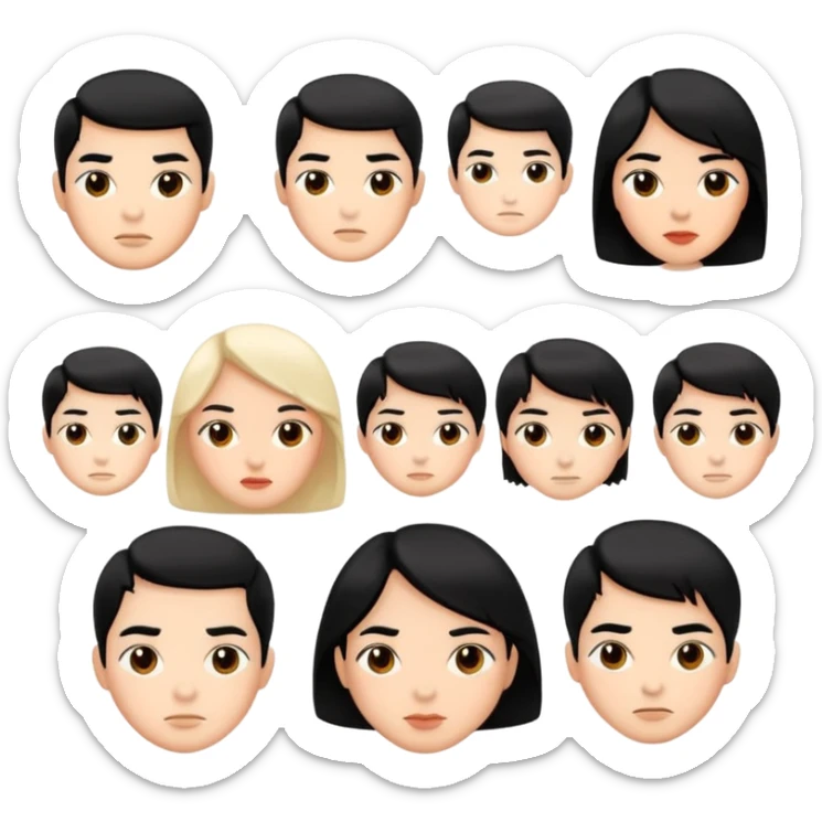 giữ nguyên khuôn mặt này, đổi tóc sang màu đen sticker