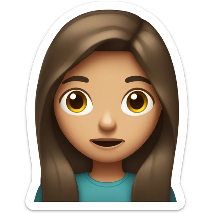 Girl with long brown hair giving phone a grossed out look sticker