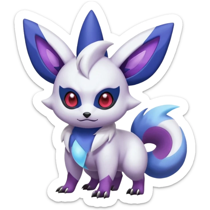 Shiny White with Violet and Indigo markings and nebula markings Absol-Minccino-Zorua-Zangoose-Pokémon-Fakémon-fusion-hybrid-creature sticker